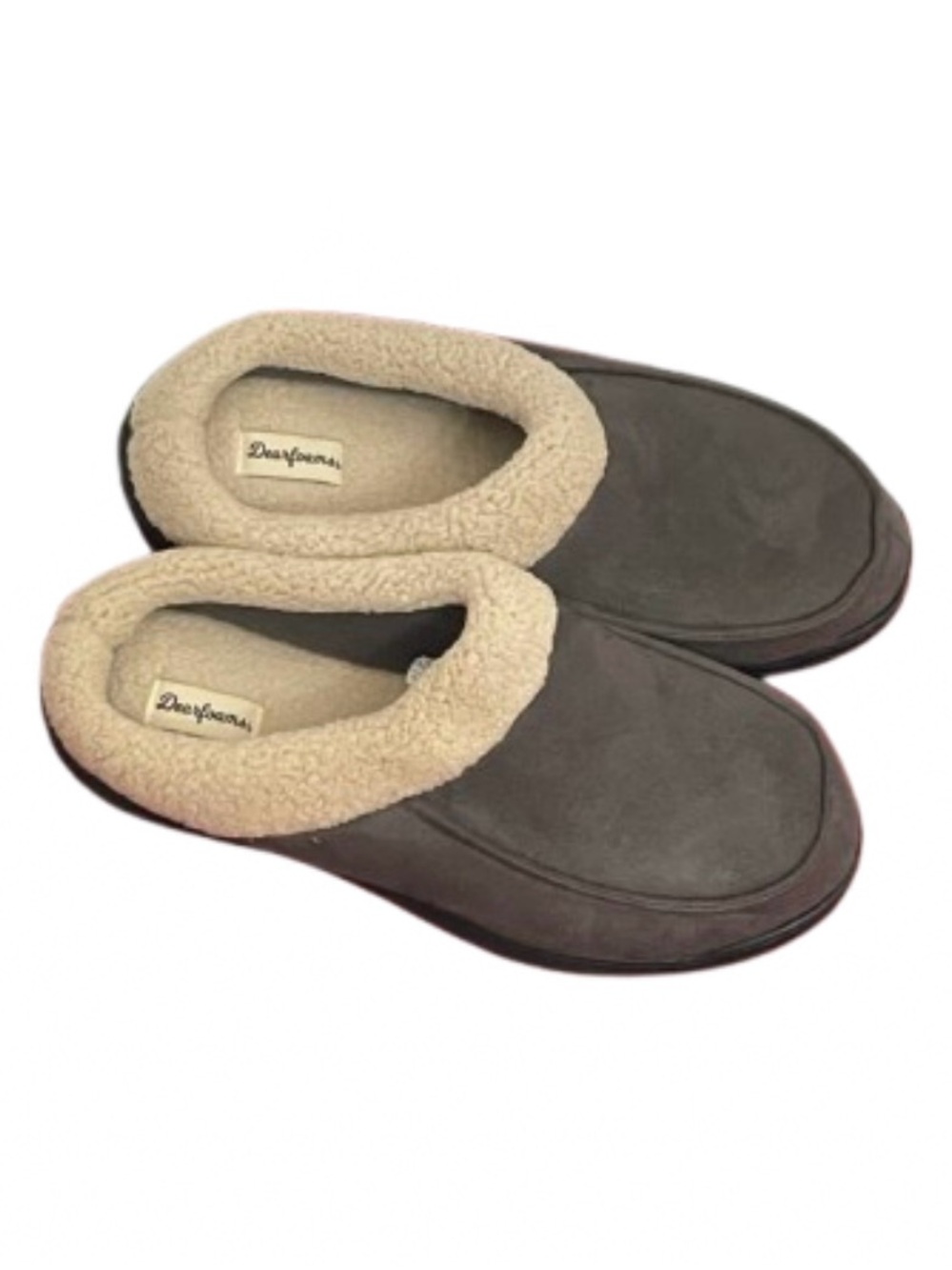 NWOT Dearfoams Gray Slip-On Loafers with Cream Sherpa Collar Size 11